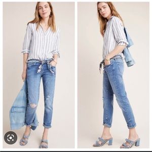 Pilcro slim boyfriend crop light wash distressed jeans